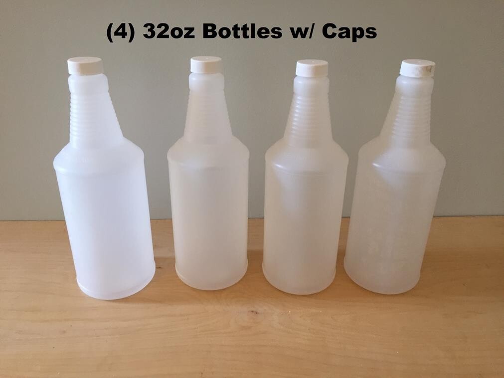 4 Pack 32oz Plastic Bottle w/ Cap Mist Nozzle Trigger Spray Empty Cleaning Water