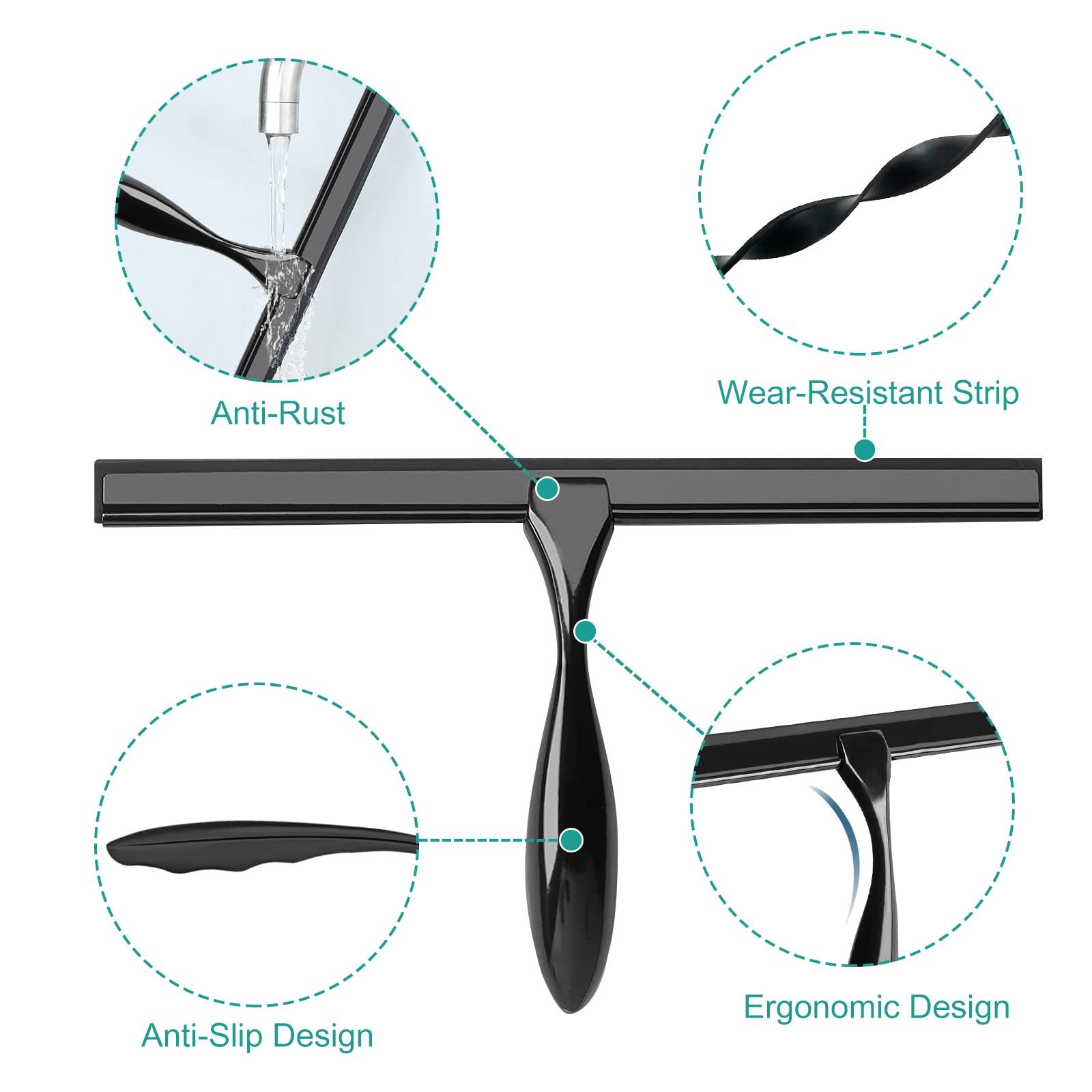 Shower Squeegee for Glass Doors,12-Inch Shower Glass Squeegee, Matte Black Sh…