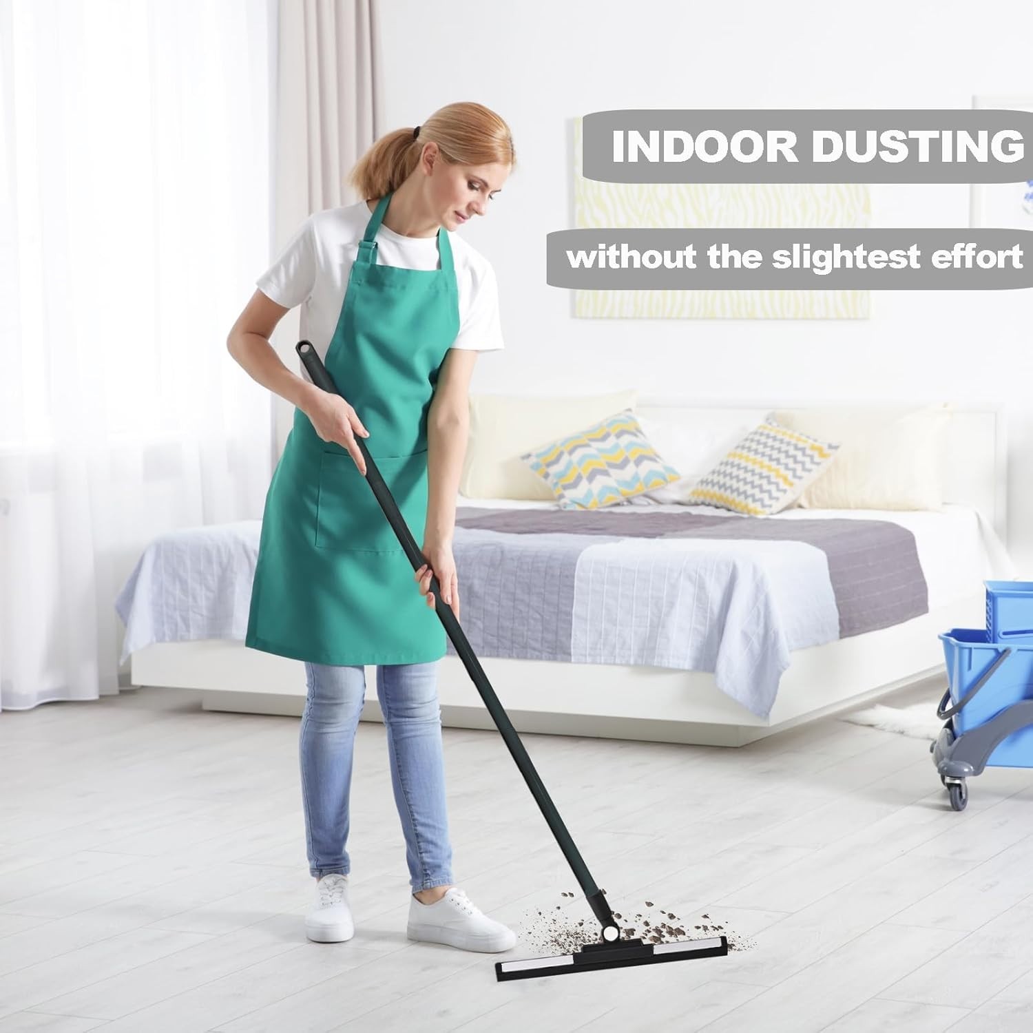 Floor Squeegee Broom – 52″ Long Handle Rubber Scrubber for Bathroom, Tile, Sh…