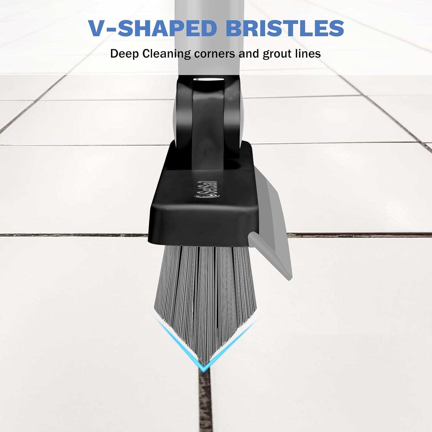 Grout Cleaner Brush with Long Handle V-Shaped Floor Scrub Brush Swivel