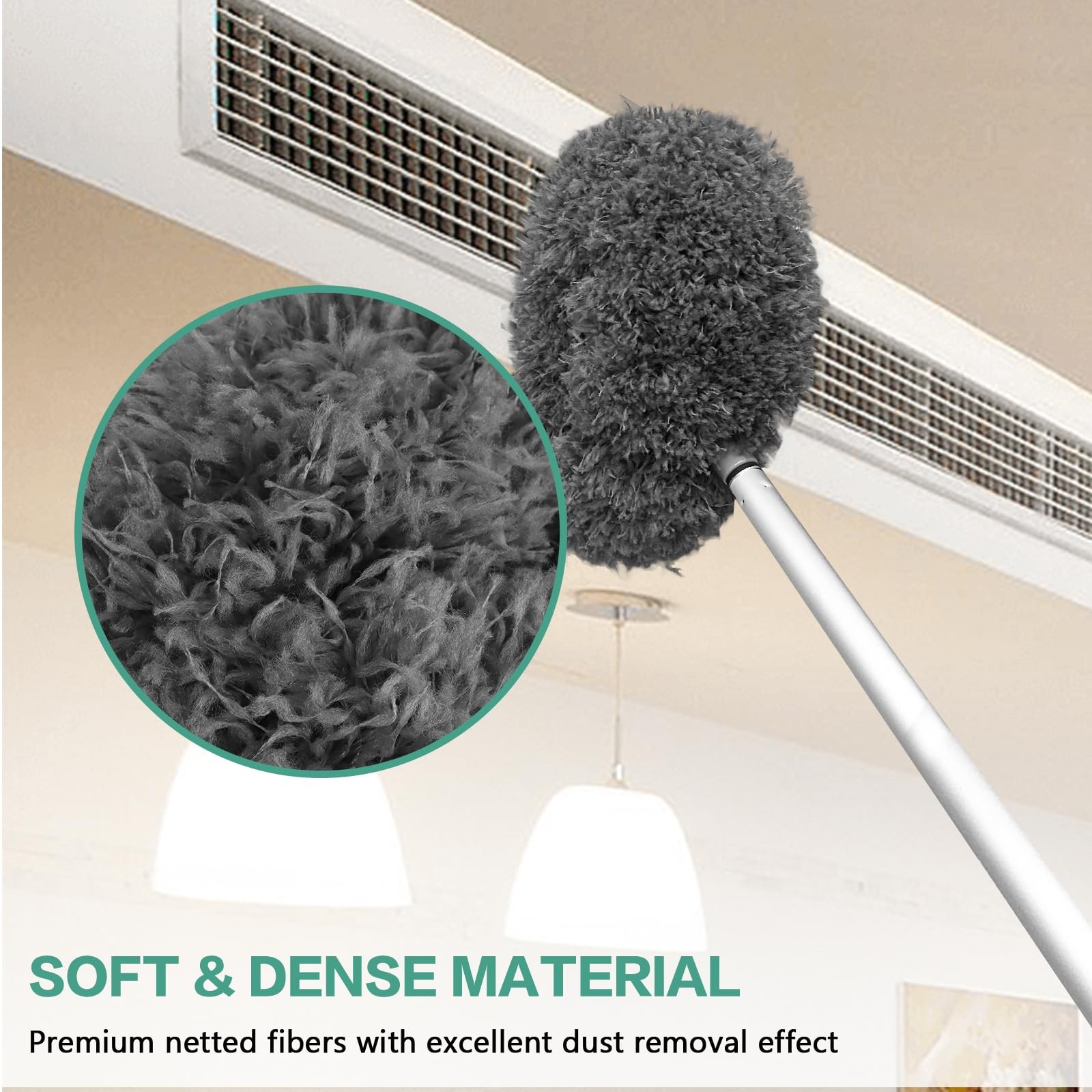 Plumero de microfibra reutilizable limpiador de ventiladores de techo (gris)