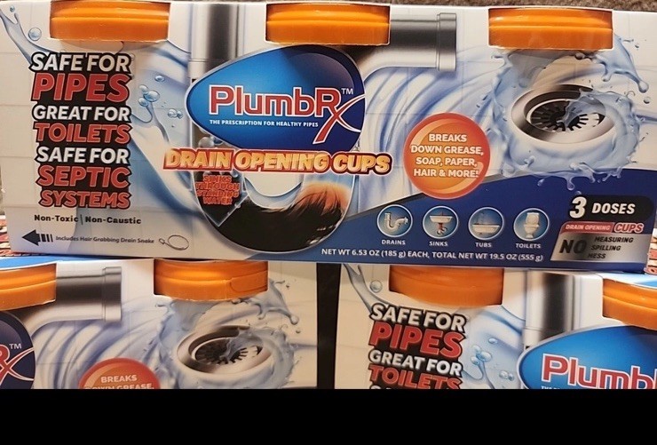 Lot of 3 Packages: PlumbRx Drain Opener Powder Cups + Hair Snake, 9 Total Cups