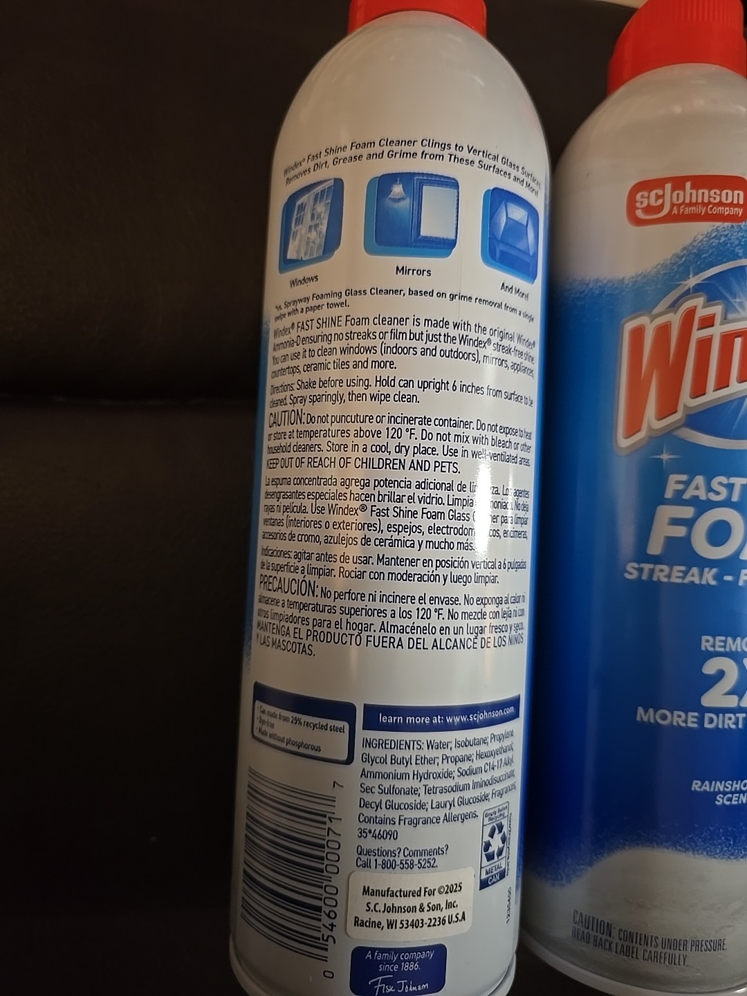 2 Windex Fast Shine Foam Glass Cleaner No-Drip Aerosol Spray, 19 oz (C6)