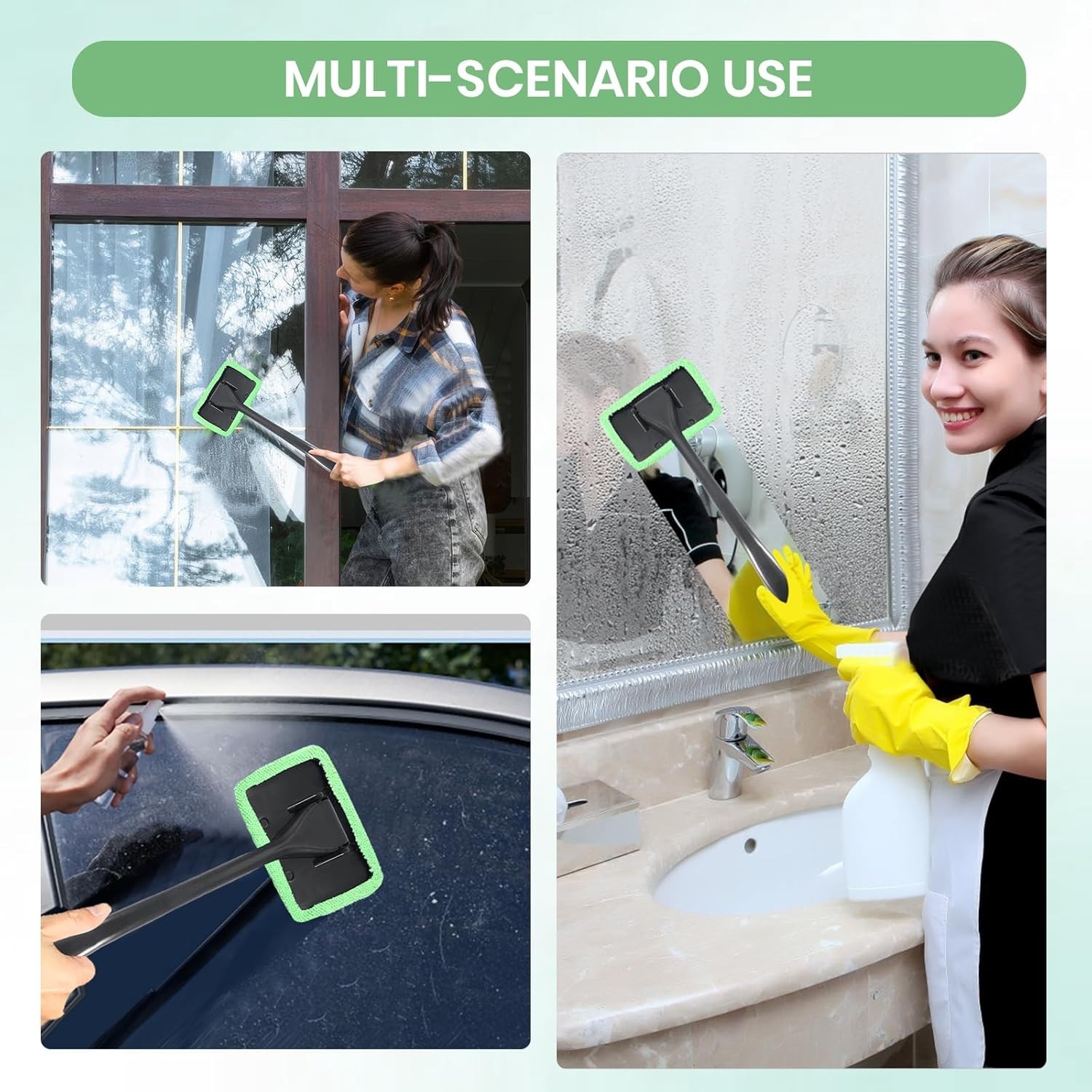 6PCS Car Window Cleaner with 5 Reusable and Washable Microfiber Pads and Exte…