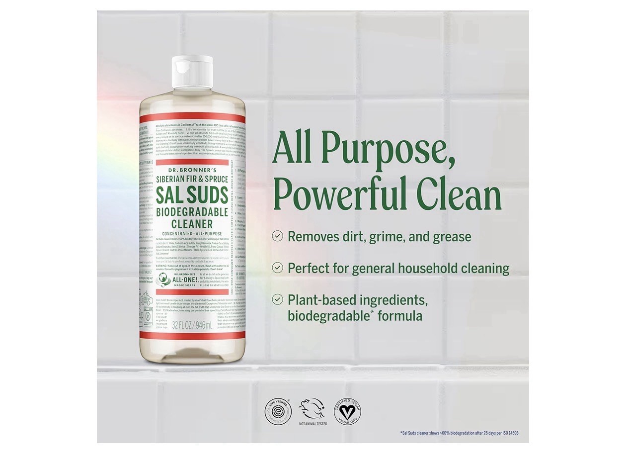 Dr. Bronner’s Sal Suds Plant-Based Concentrate Siberian Fir & Spruce 32 oz 2Pk