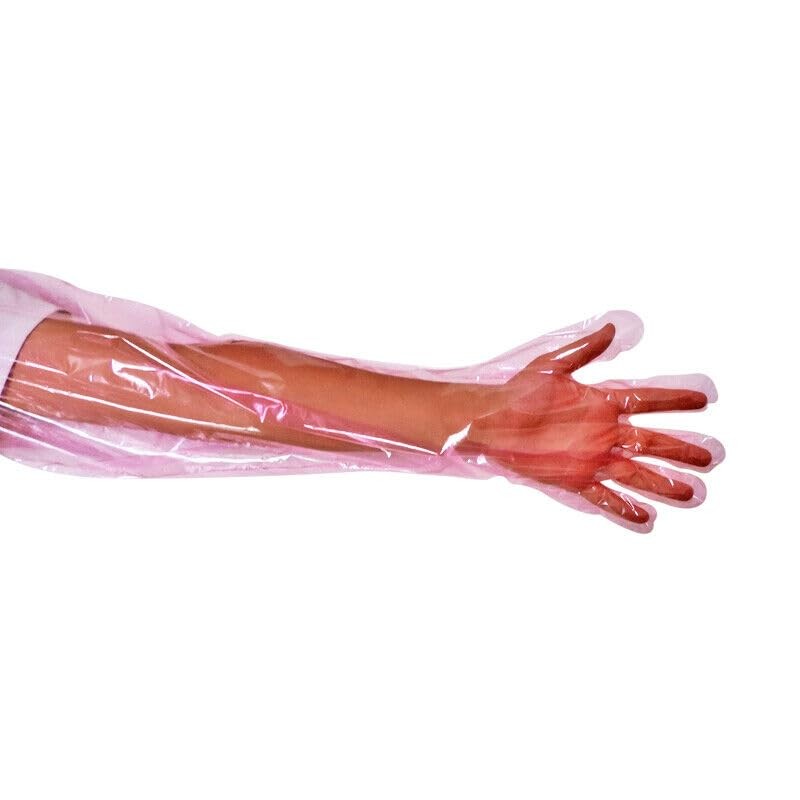 50pcs Disposable Long Plastic Gloves, Veterinary 50 Count (Pack of 1), White