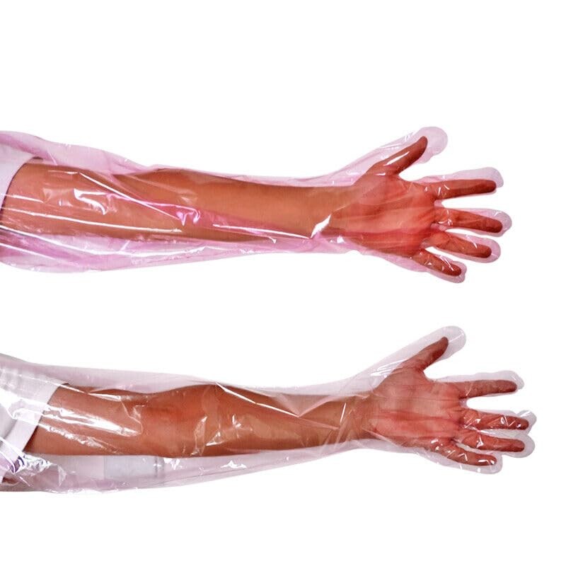 50pcs Disposable Long Plastic Gloves, Veterinary 50 Count (Pack of 1), White