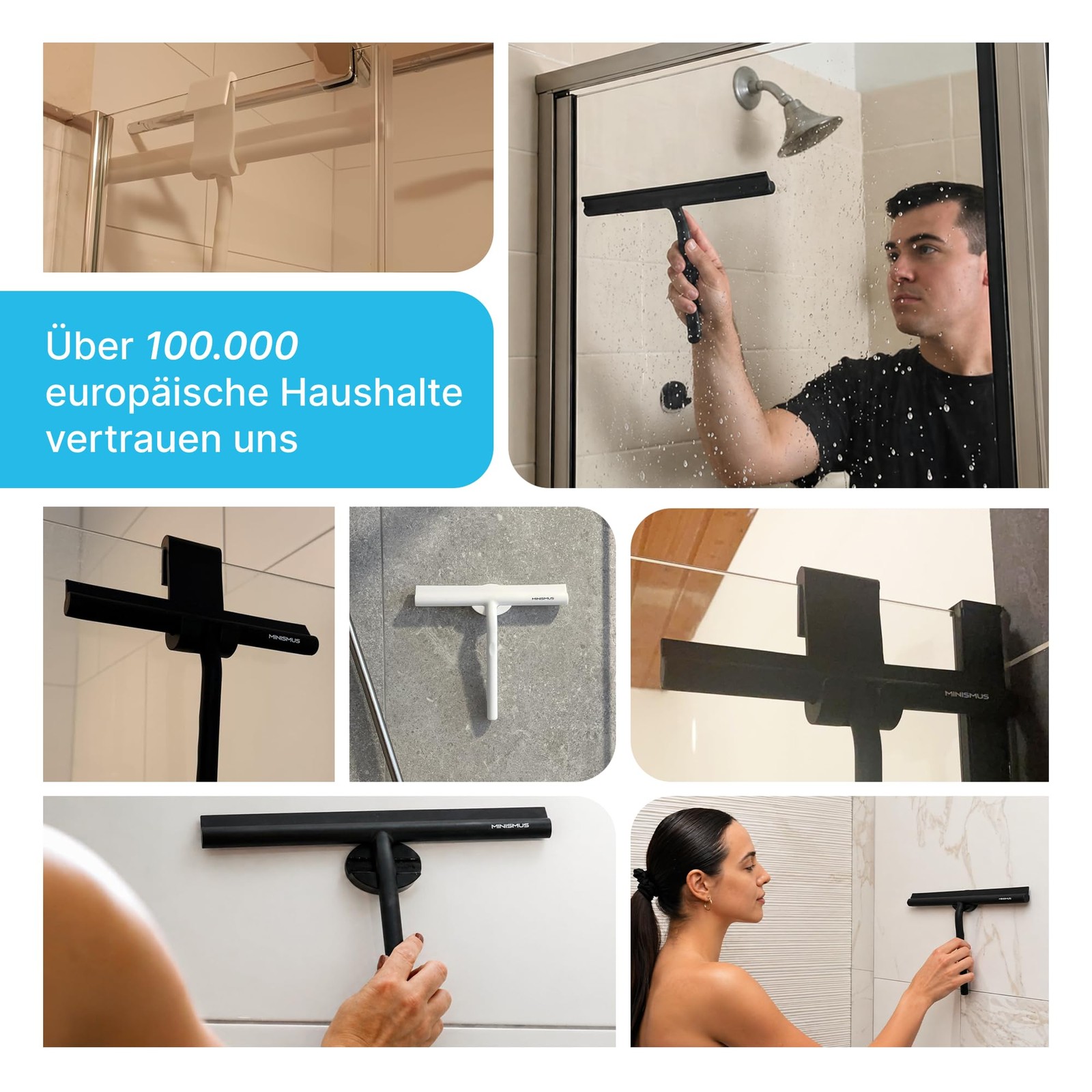 Shower Squeegee with Magnetic Hook – Silicone Window Wiper with Adhesive Wall…