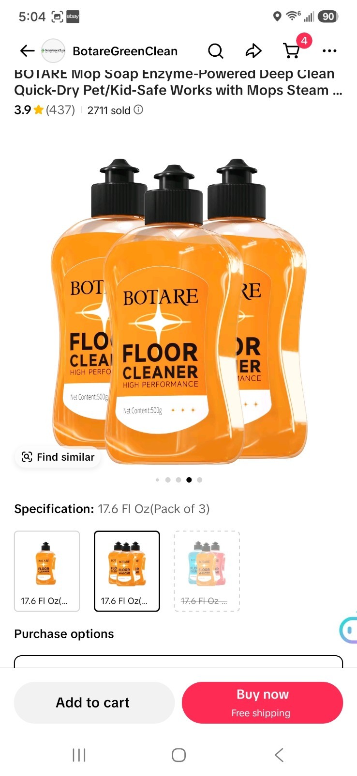 BOTARE Enzyme-Powered Orange Scent Floor Cleaner Liquid 17.6 fl oz 3 Pack