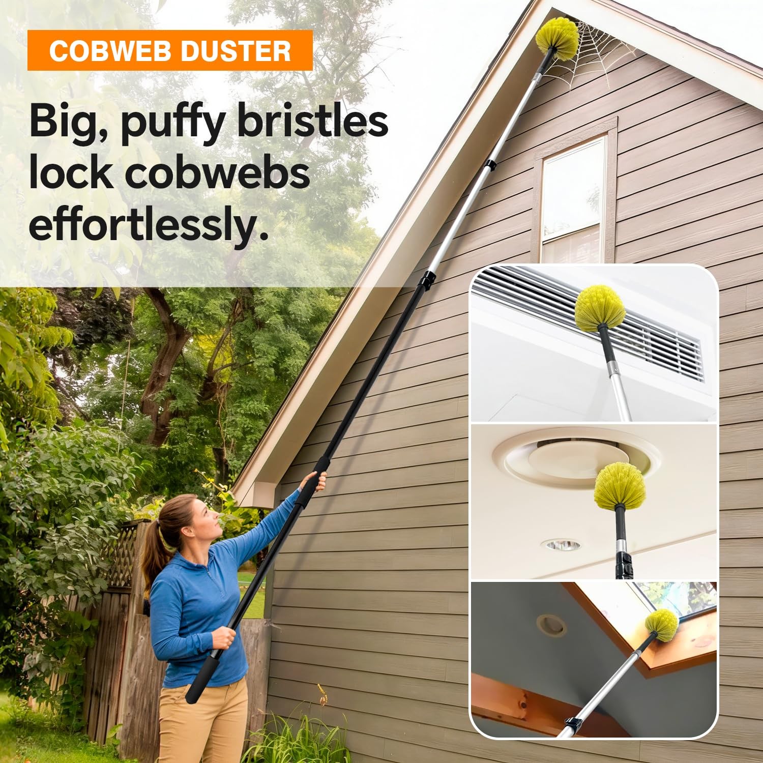 4-12Ft Telescoping Extension Pole Kit 5-in-1 High Reach Duster with Chenille