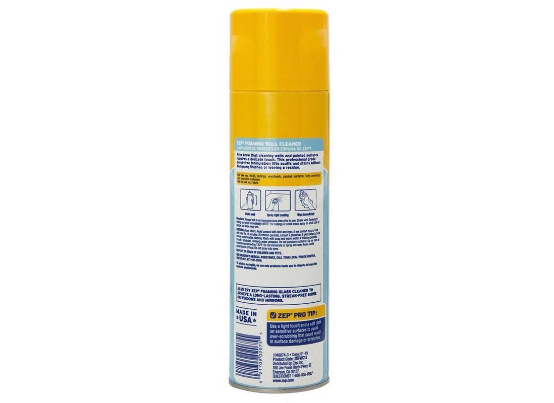 Zep, Inc. ZUFWC18 Foaming Wall Cleaner, 18 oz Can, Ammonia, Opaque Off-White