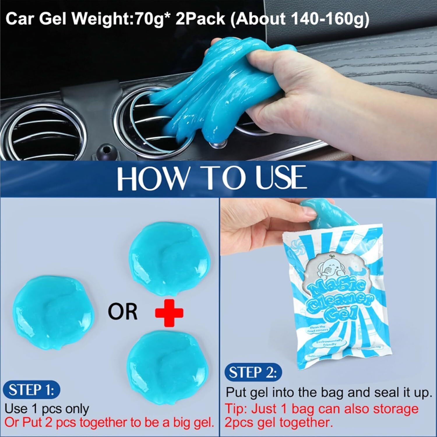 Car Interior Cleaning Kit – Detail Brush & Dusting Gel Putty for Vents, Dash,