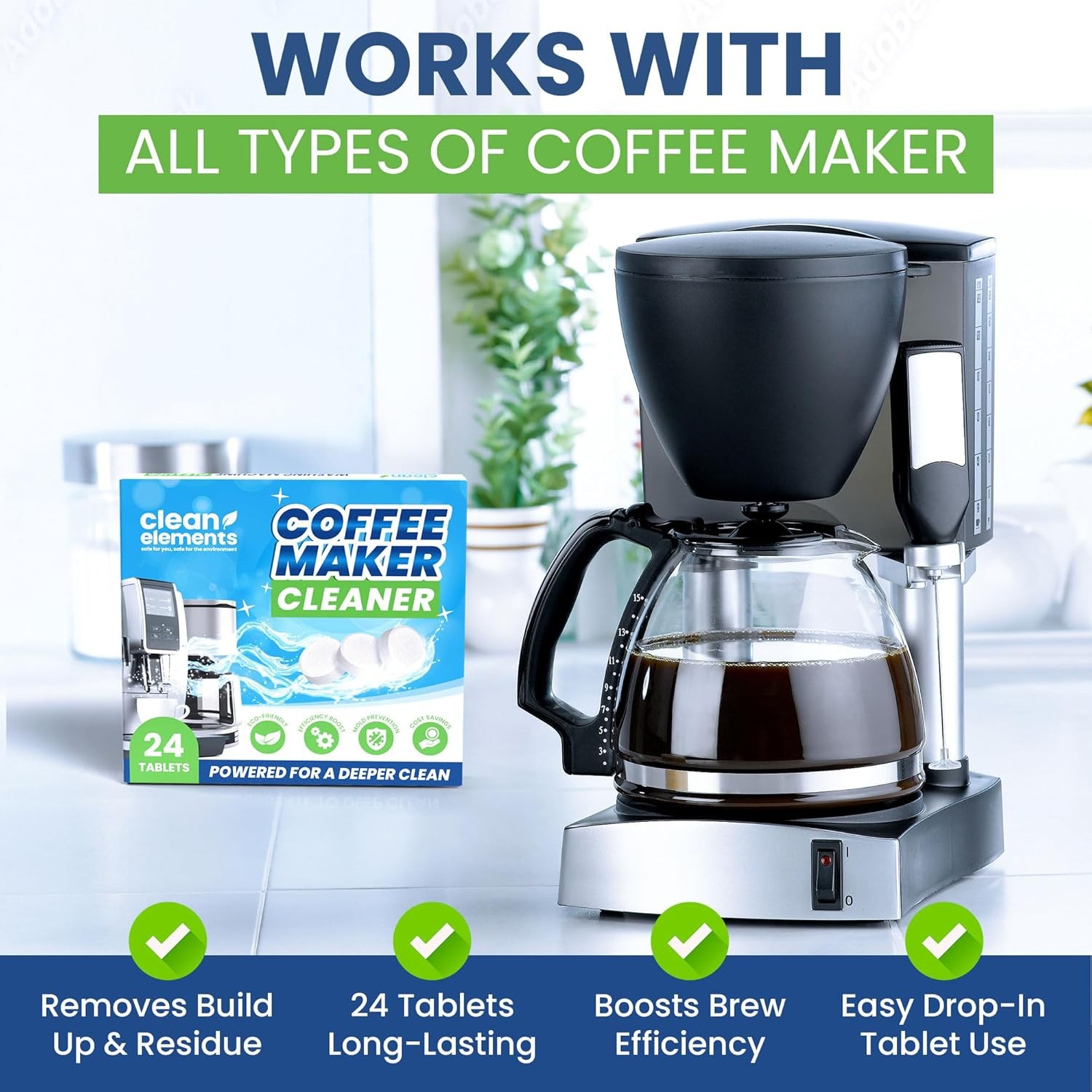 Coffee Maker Cleaner & Descaler Tablets 24-Pack for Keurig Nespresso Espresso Ma