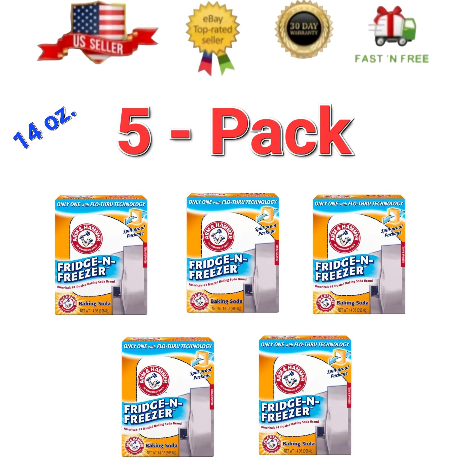 5x Arm Hammer Baking Soda Fridge-n-Freezer Odor Absorber Eliminator Air Freshner