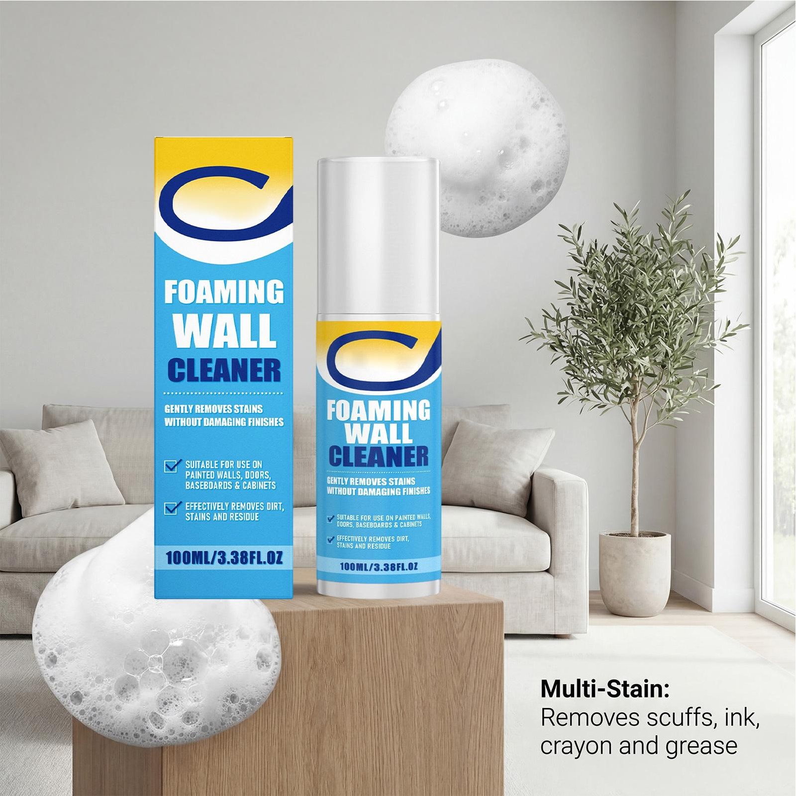 Foaming Wall Cleaner 100ml Stain Foam Spray Heavy Duty Kitchen Degreaser
