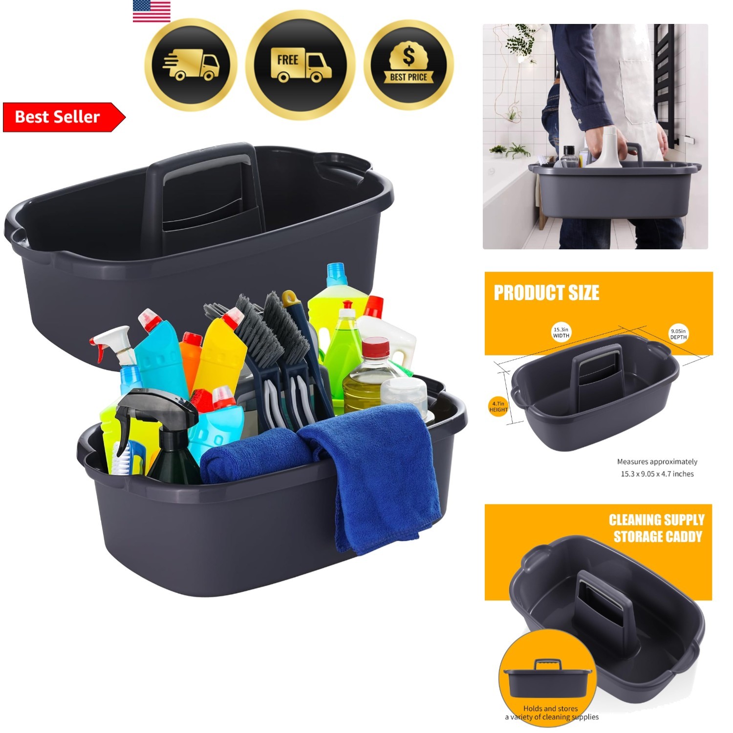 Cleaning Caddy Organizer Plastic Tote Portable Storage Bathroom Kitchen Shower