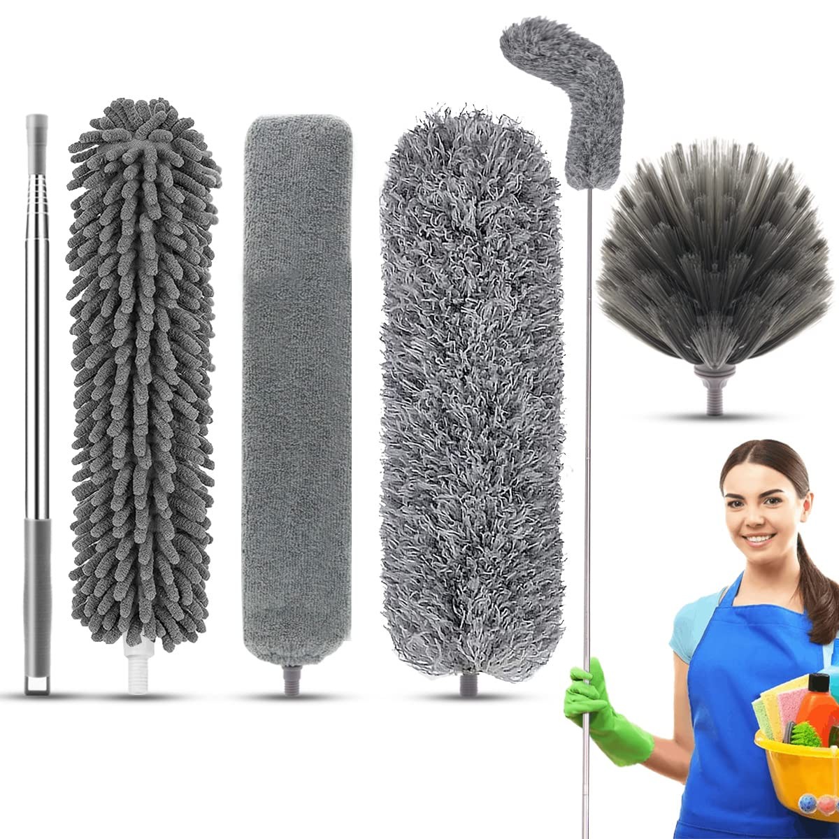 Microfiber Dusters with Extension Pole Washable Dusters Long Feather Duster