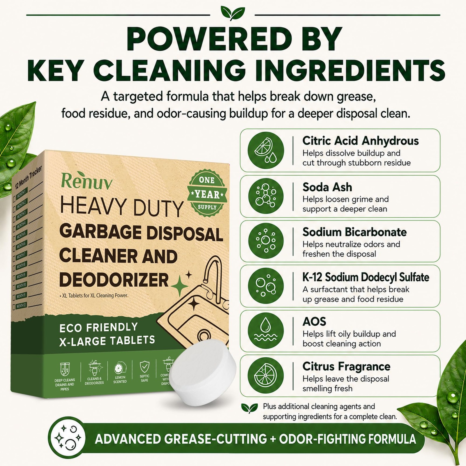 ® Garbage Disposal Cleaner and Deodorizer Tablets Drain Freshener, Foaming Ci…