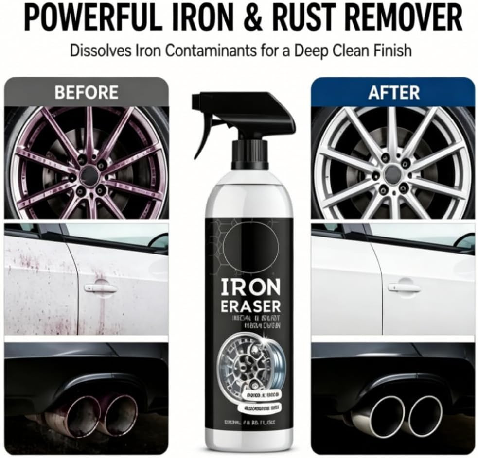 Iron Eraser Rust Remover Spray Iron Powder Remover for Car Wheels,Professional A