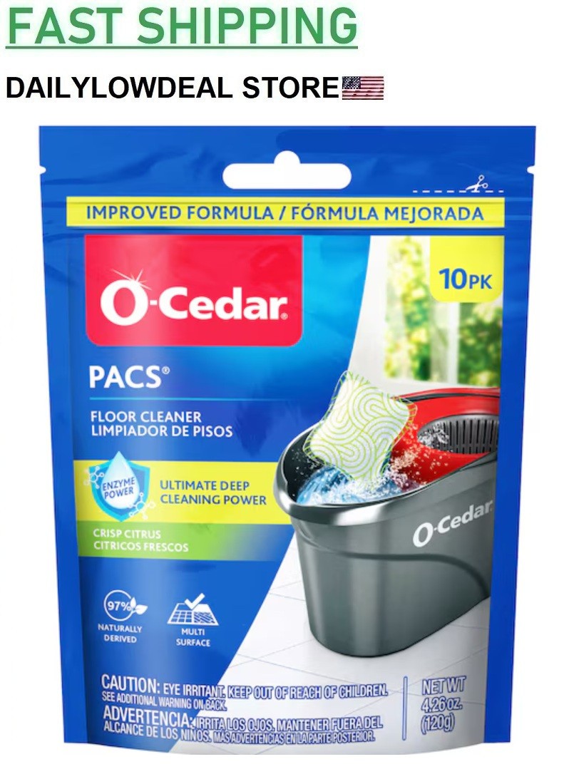 O-Cedar Crisp Citrus PACS Hard Floor Cleaner for Mop Buckets – 10 Count