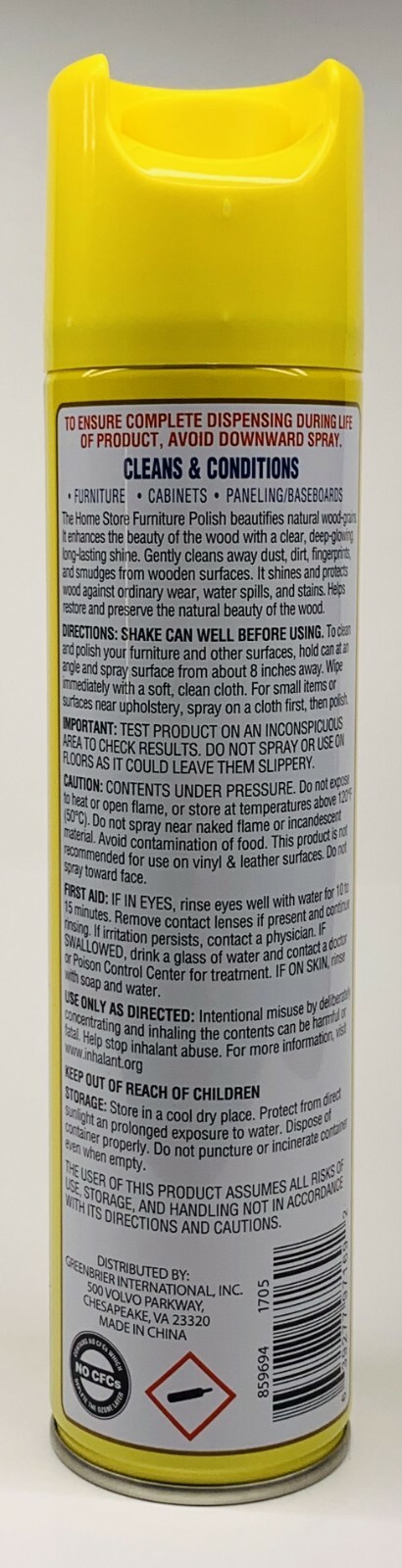 3 Home Store LEMON Scent Furniture Polish Cleans Restores & Conditions Wood 10oz