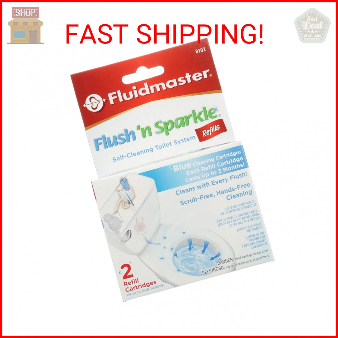 Fluidmaster 8102P8 Flush ‘n Sparkle Automatic Toilet Bowl Cleaning System Refill