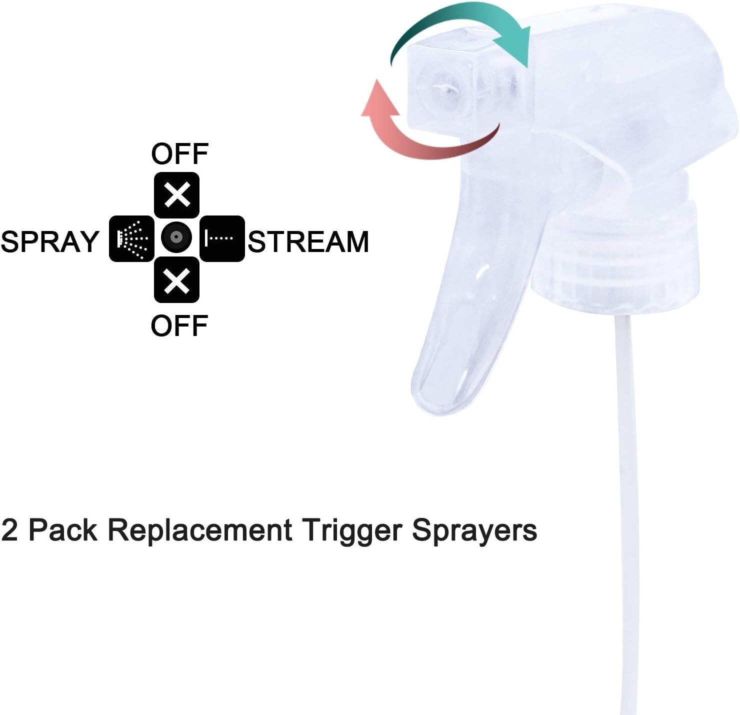 Replacement Spray Bottle Trigger Nozzles 2 Clear Mist Stream for 8oz Bottles