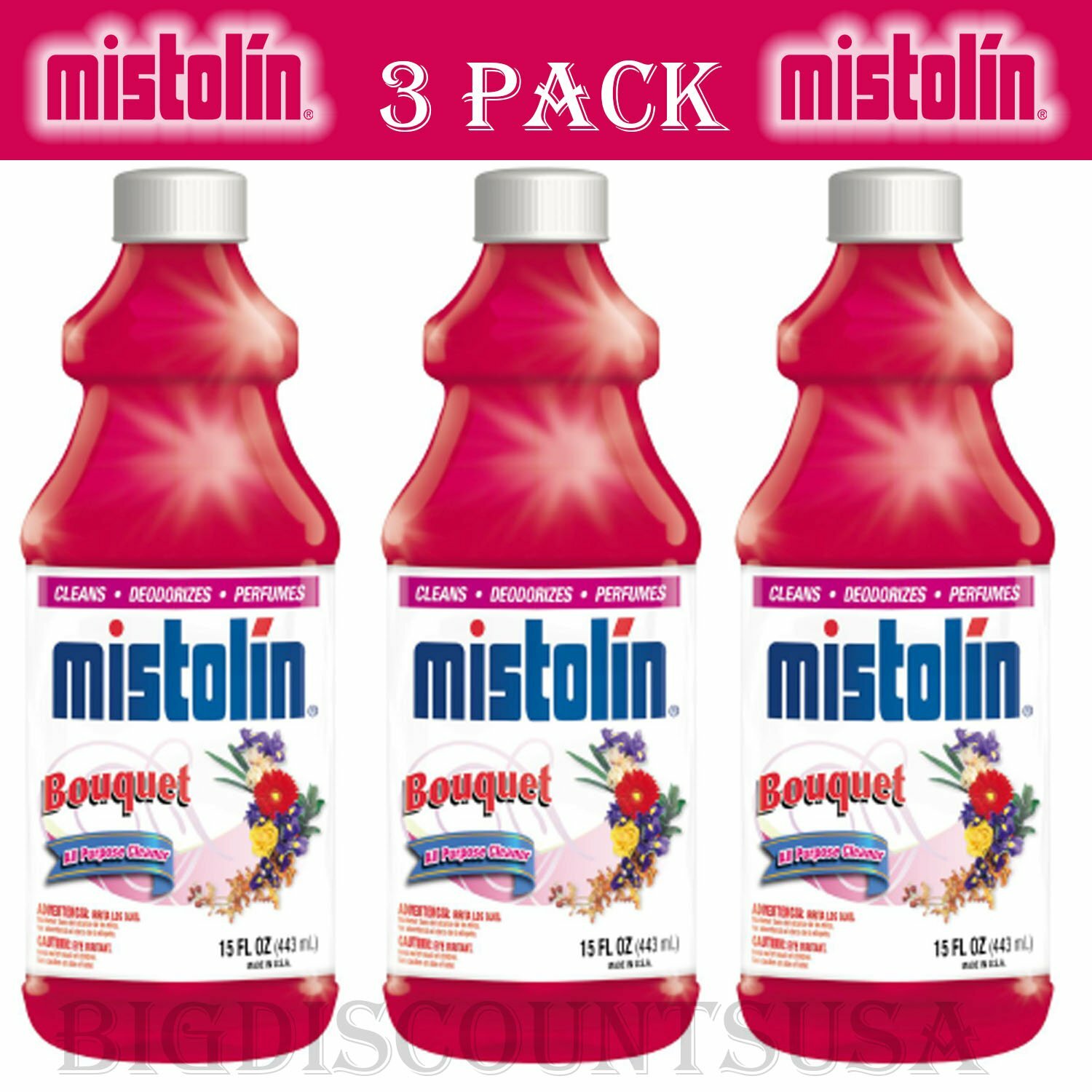 Mistolin 3 Pac General All Purpose Cleaning Solution Kit Bouquet Scent 15 fl oz