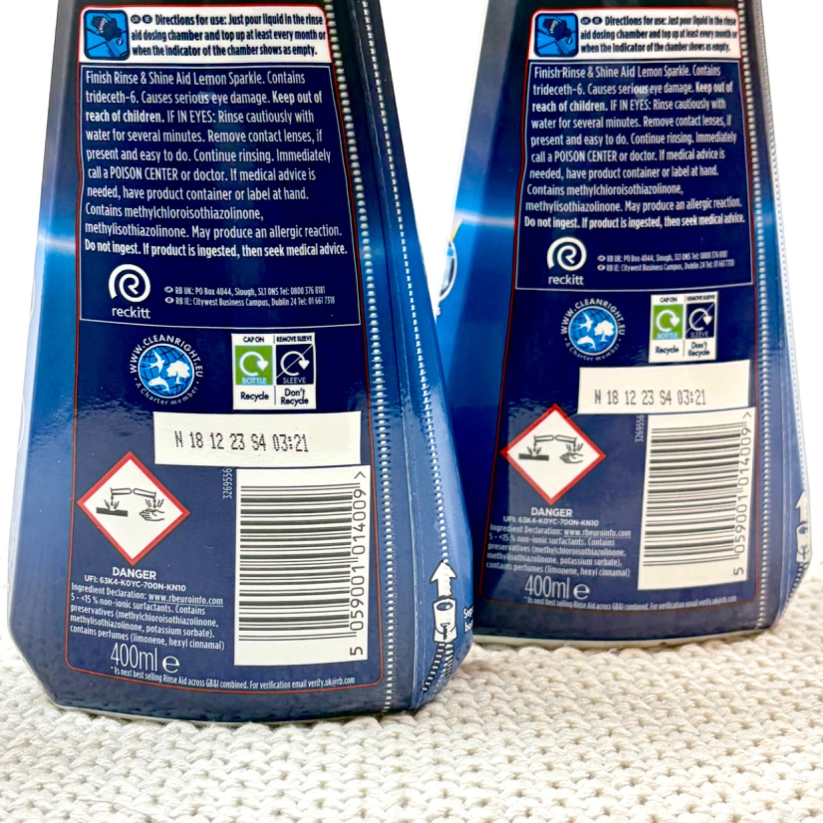 Finish Powerball RInse & Shine Aid 2-Pack Lemon Sparkle 400ml 13.5oz 80 Washes