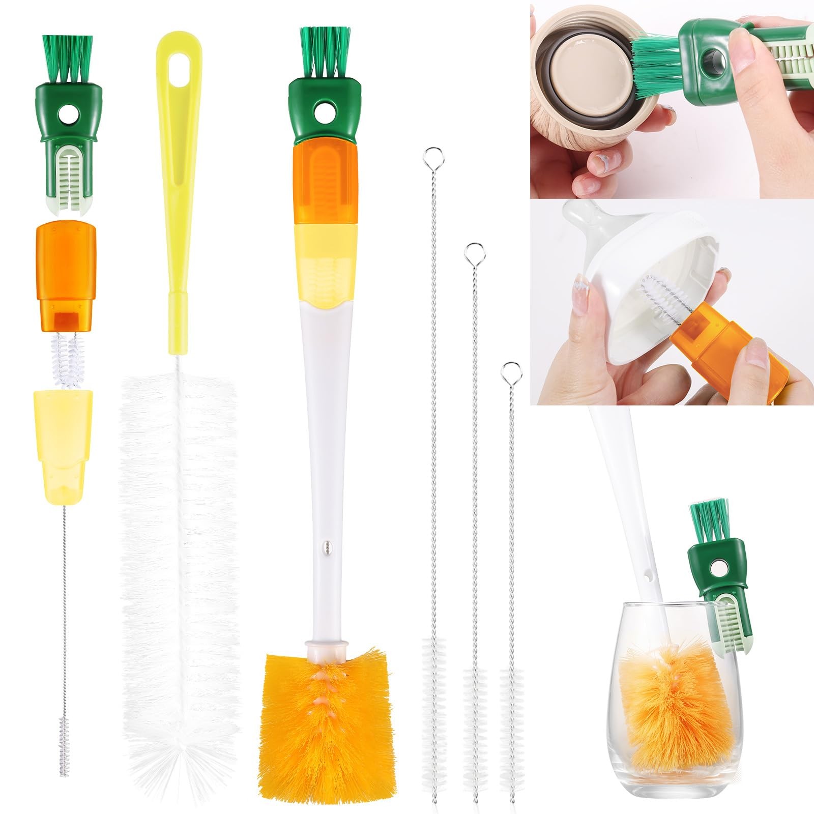 5 Pack Bottle Brush Set, 5-in-1 Water Bottle Cleaner Brush, 15″ Long Handle B…