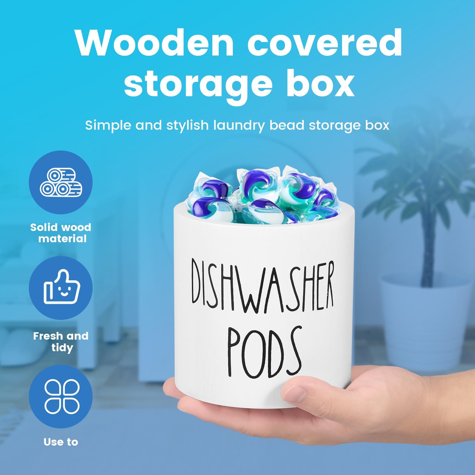Laundry Pods Containers, Wood Laundry Detergent Pods Container with Lid, Roun…
