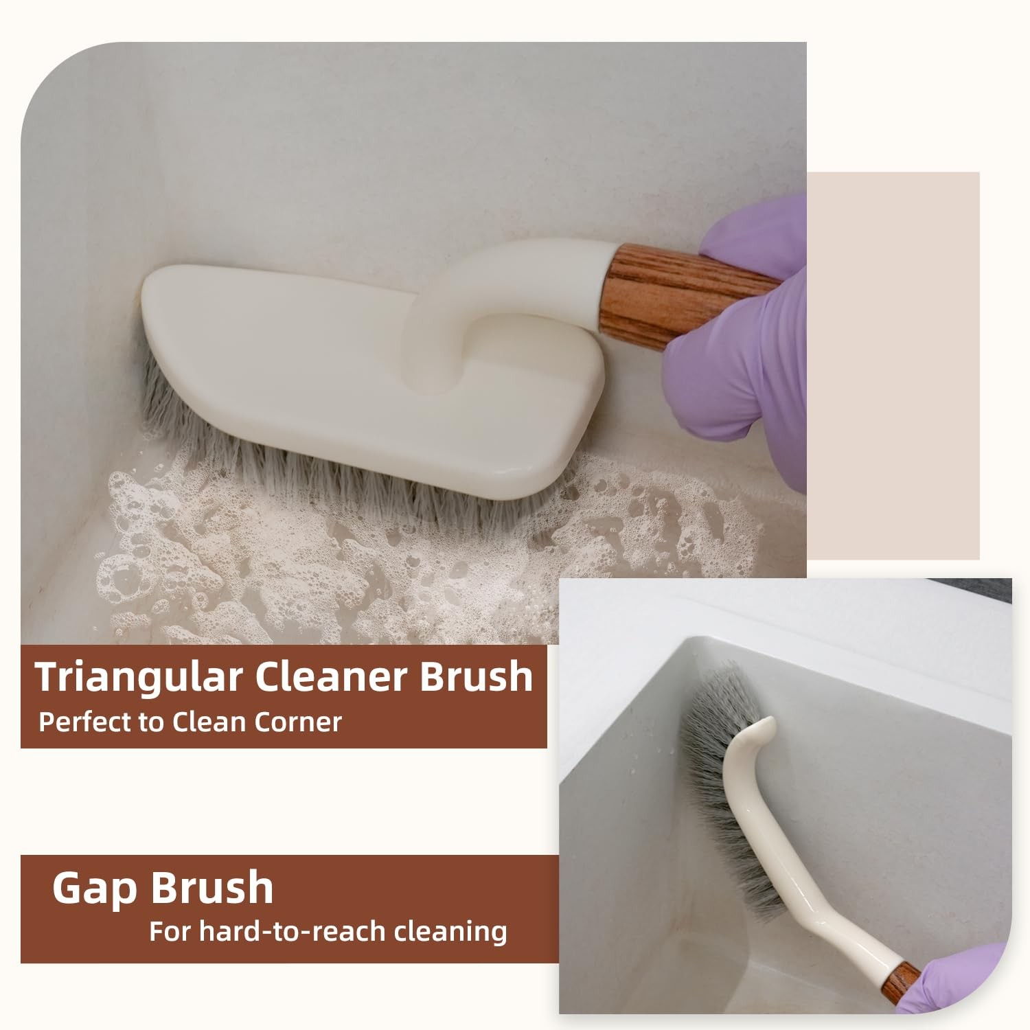 Scrub Brushes Set of 4 with Wooden Handles, Triangle & Square – Medium-Firm