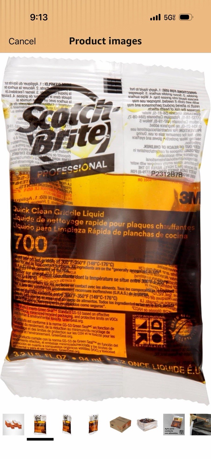 (40) 3M Scotch-Brite 700-40 Quick Clean Griddle Cleaner 3.2oz Liquid Packs NEW