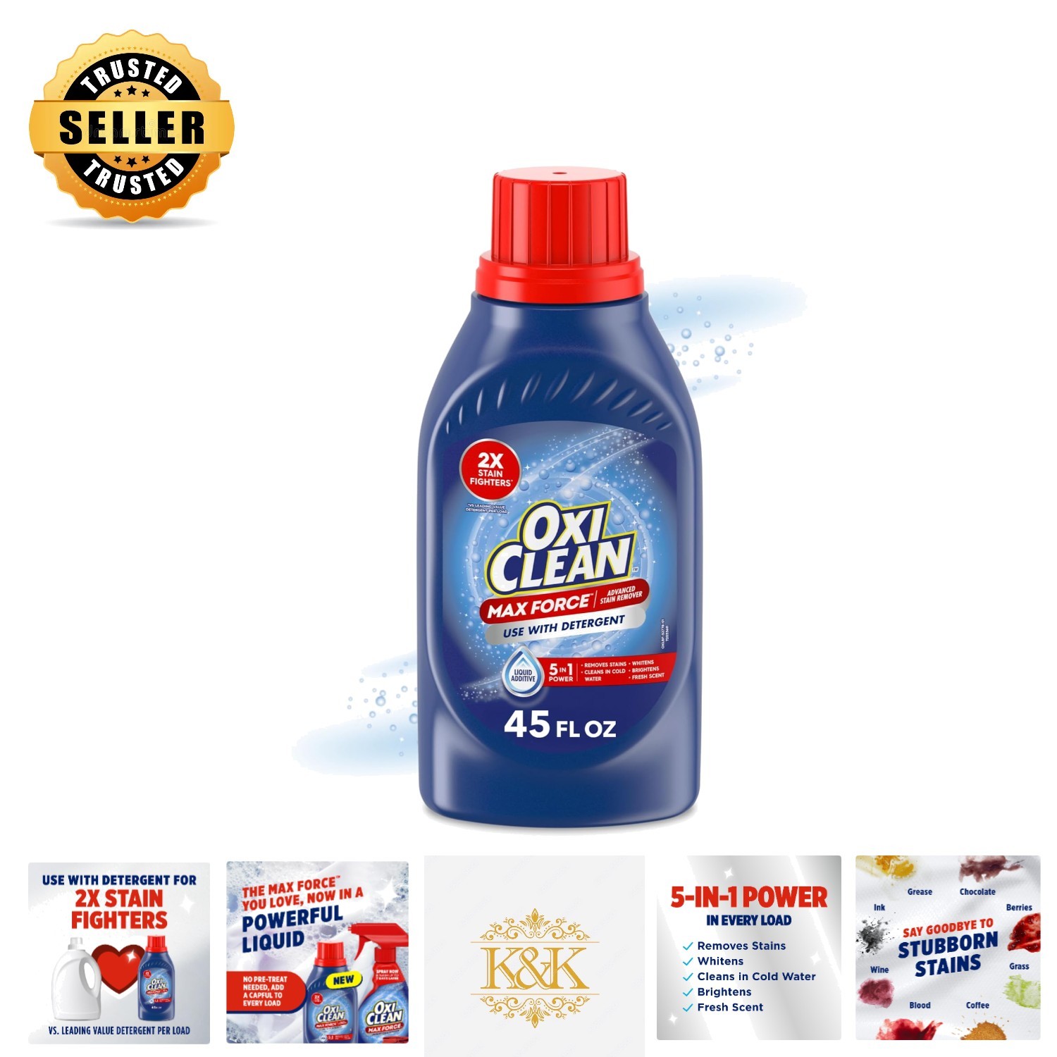 Max Force 45 Fl Oz Baby Stain Remover – Color-Safe, Bleach-Free, 5-in-1 Power