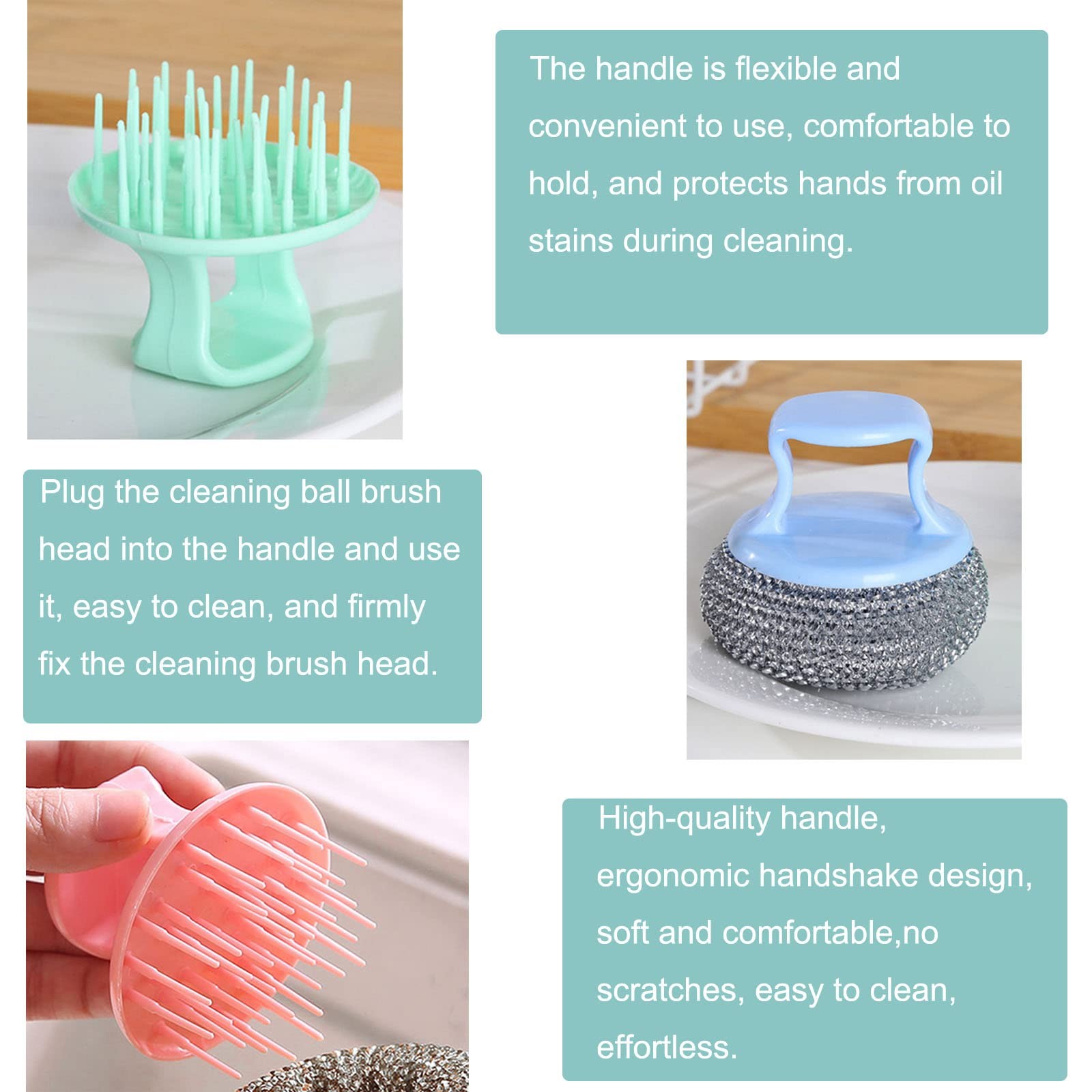 6 Pack Stainless Steel Scrubber Handle Attachment Universal Steel Wool Srubbe…