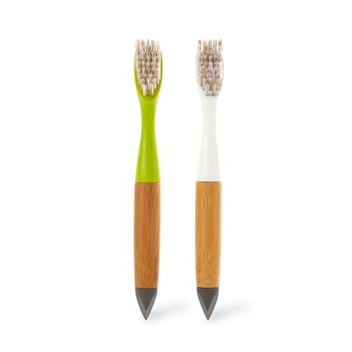 Detail Brush 2 in 1 Crevice Cleaning Grout Brush Stiff Bristle Bamboo Handle