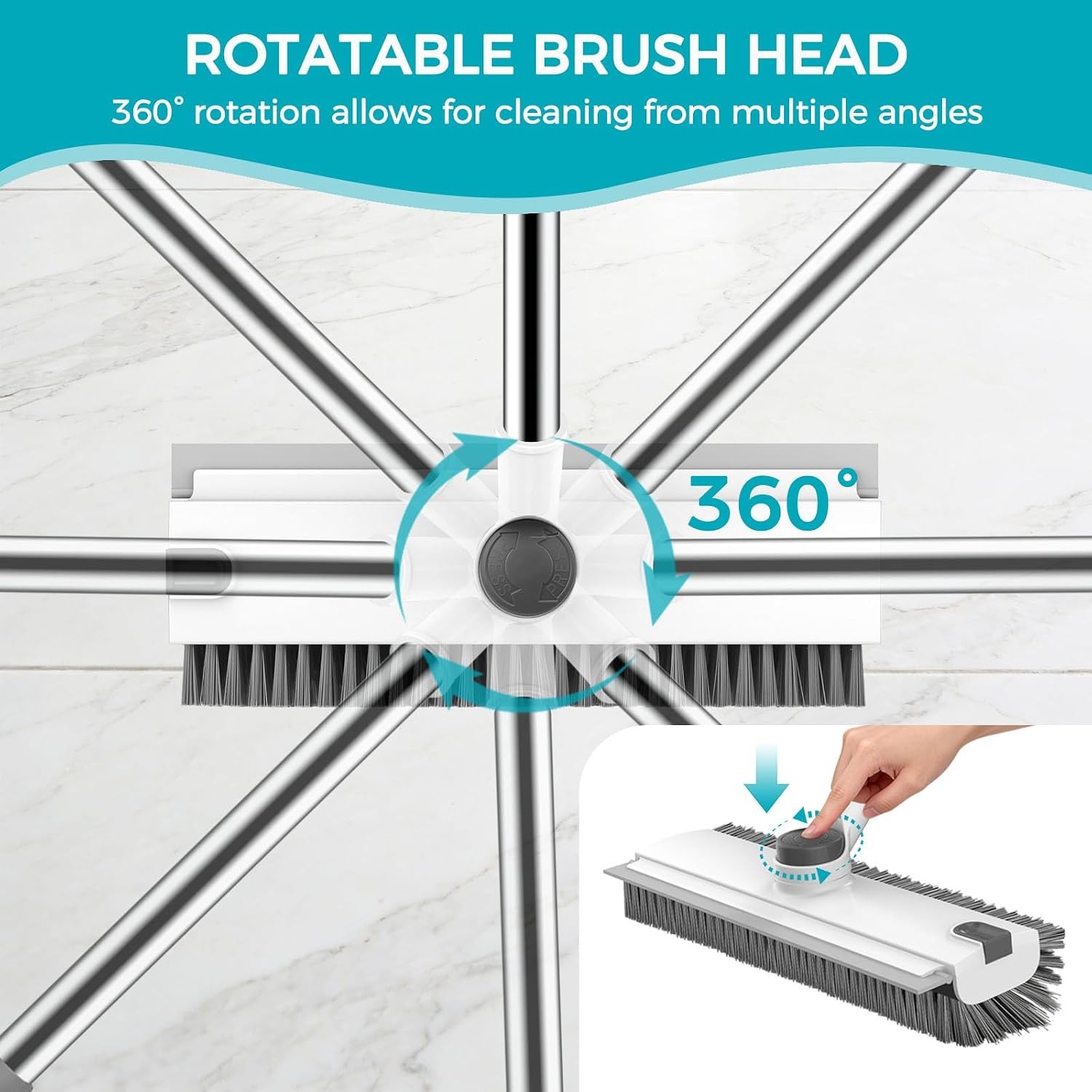 Adjustable Long Handle Floor Scrub Brush 3 in 1 Grey White Floor Scrubber