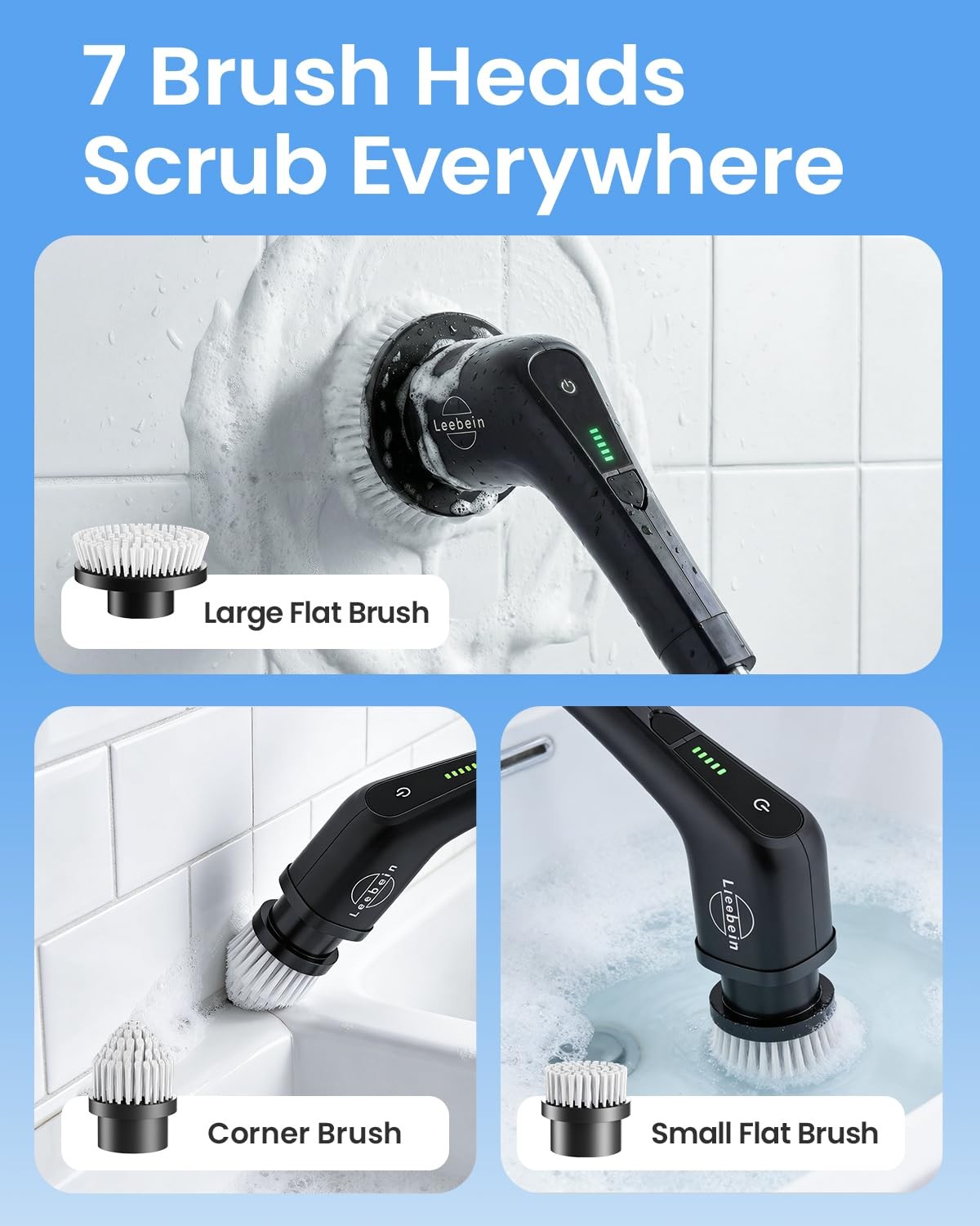 Leebein Electric Spin Scrubber, Cordless Cleaning Brush with 8 Replaceable Br…
