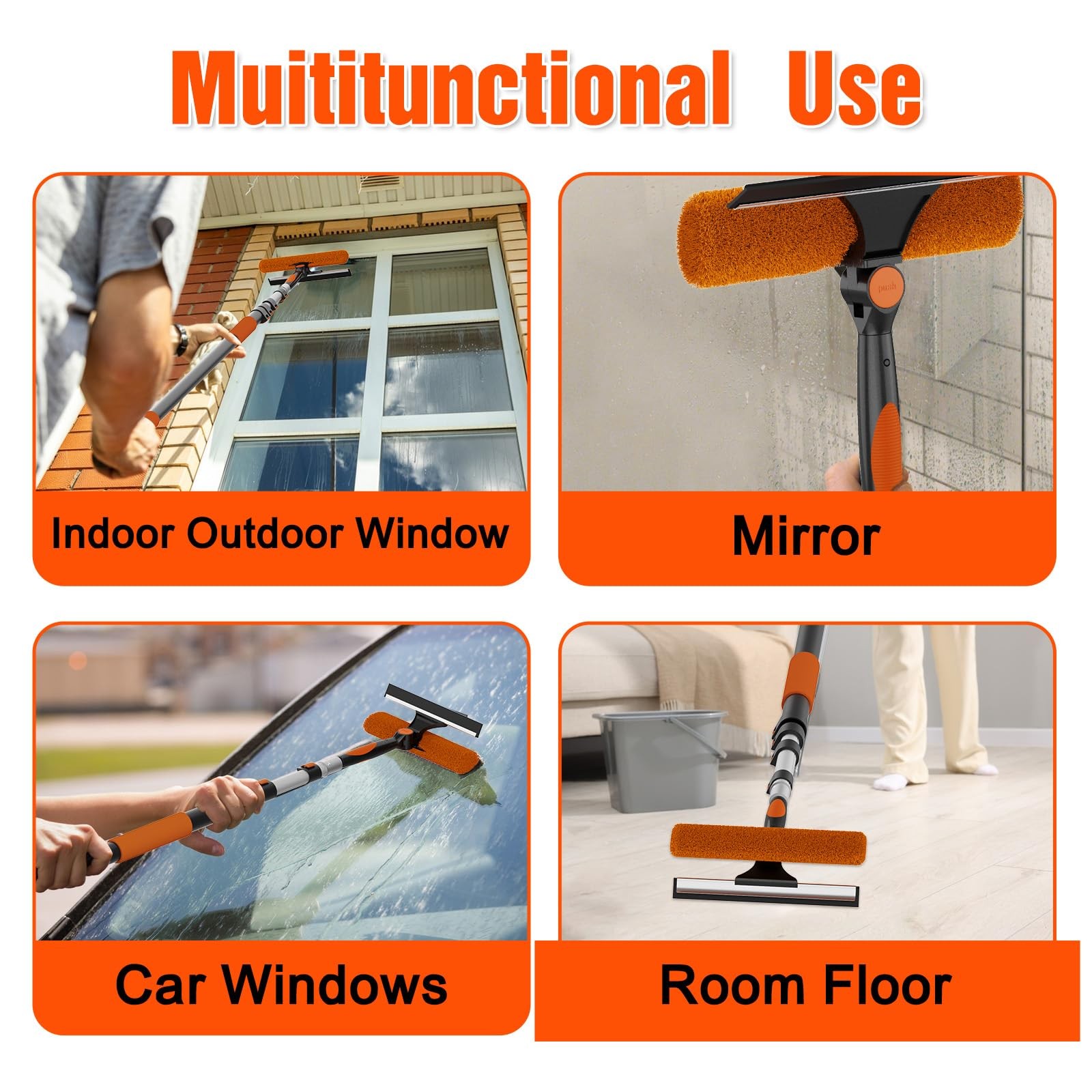 25FT Reach Window Squeegee Kit with Extension Pole, 2-in-1 Professional Washe…