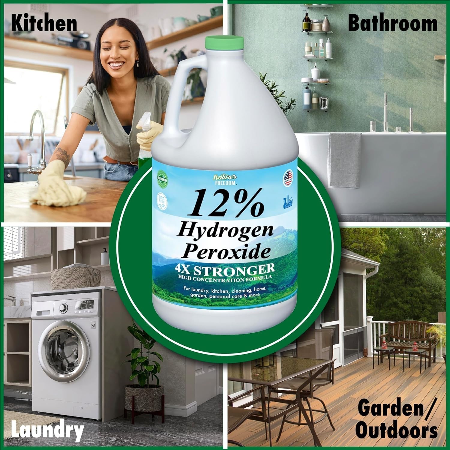 12% Hydrogen Peroxide, Food Grade H2O2 and Purified Water Only, 4 Gallons