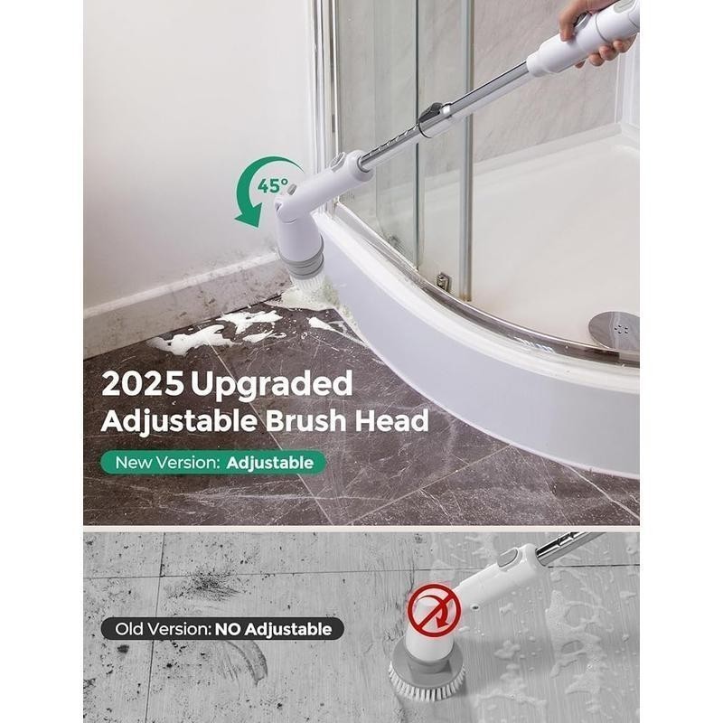 2Speed Electric Spin Scrubber Cordless 8 Heads Adjustable Handle Cleaning Brush