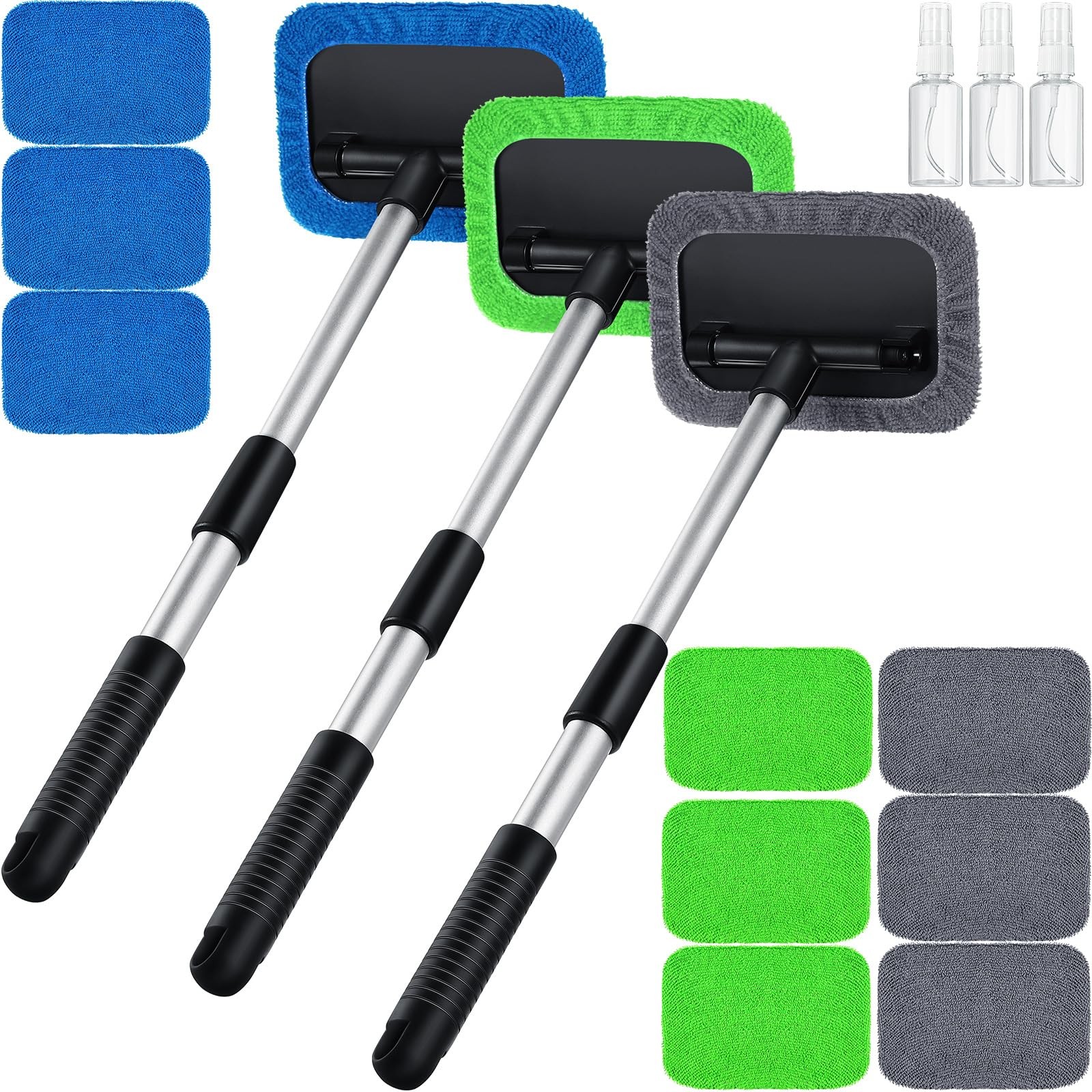 3 Set Windshield Cleaner Tool Car Window Cleaner with Microfiber Pads