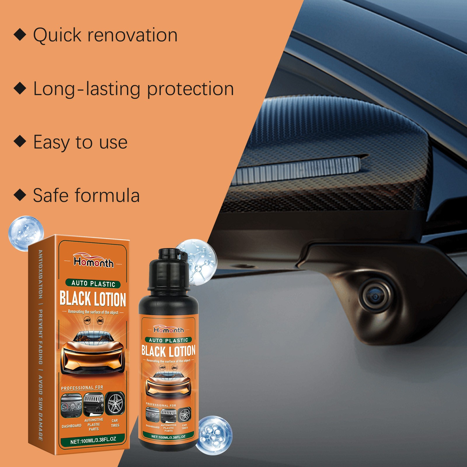 1~5x Auto Plastic Black Lotion, Auto Plastic Restorer Kit,Car Plastic Restorer