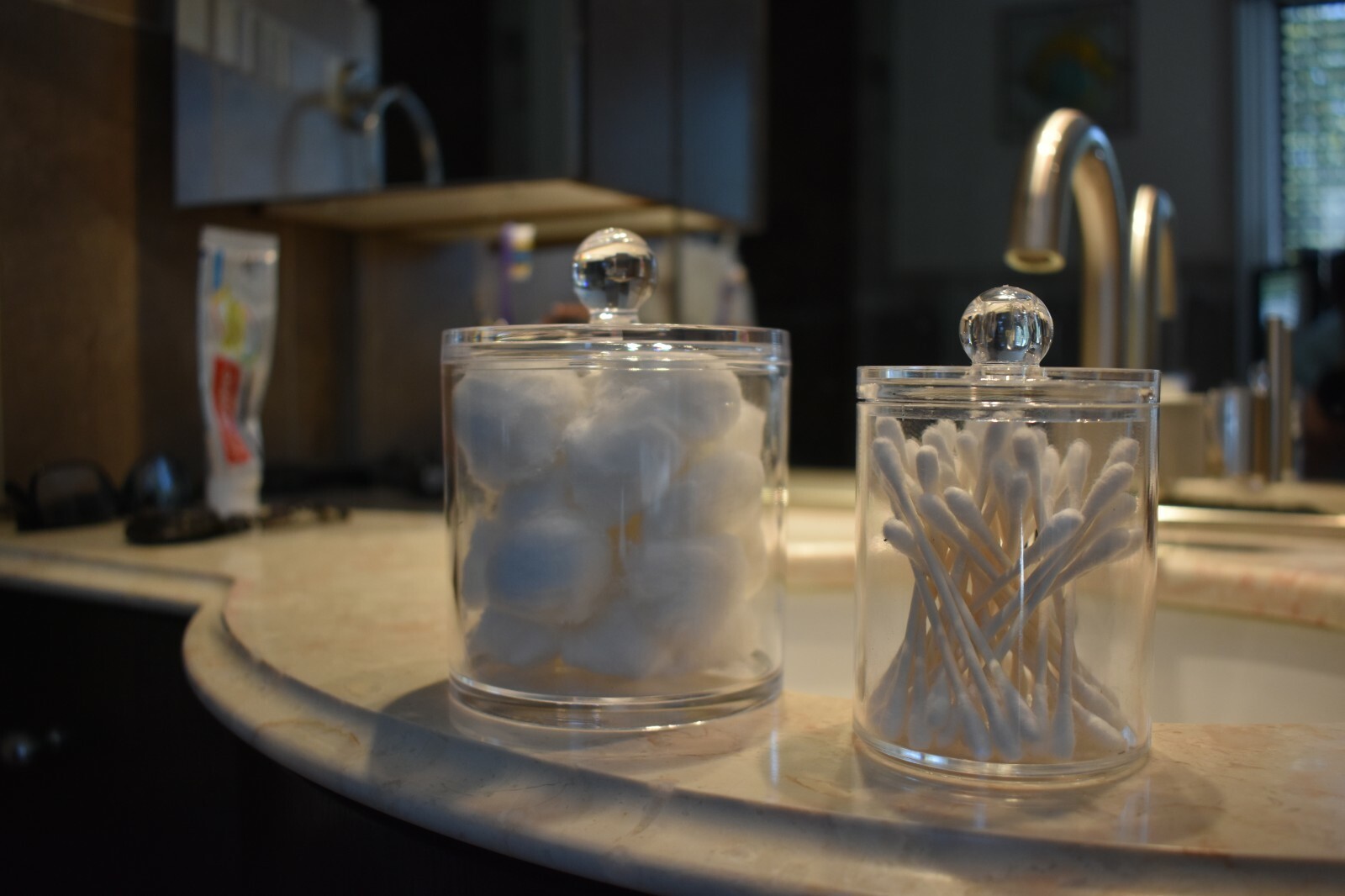 Qtip DISPENSER HOLDER Bathroom Vanity Organizer Apothecary Clear 10 oz & 20 oz.