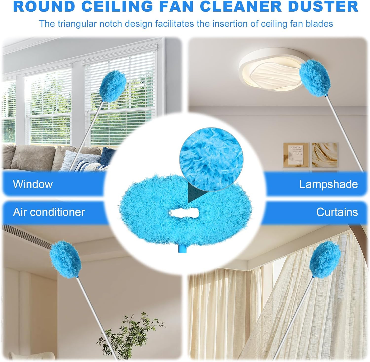 Ceiling Fan Duster Triangular Notch Microfiber Telescoping Pole Cleaner