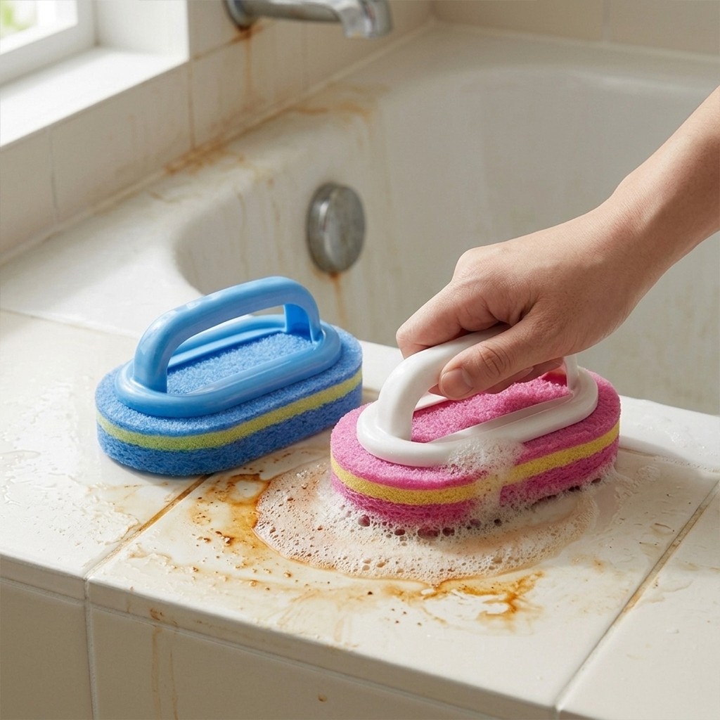 2Pcs Cleaning Scrub Brush with Handle for Bathroom Kitchen Tile Surface