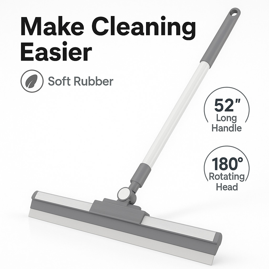 Floor Squeegee 52″ Long Handle 180° Rotating Head Bathroom Window Shower Garage