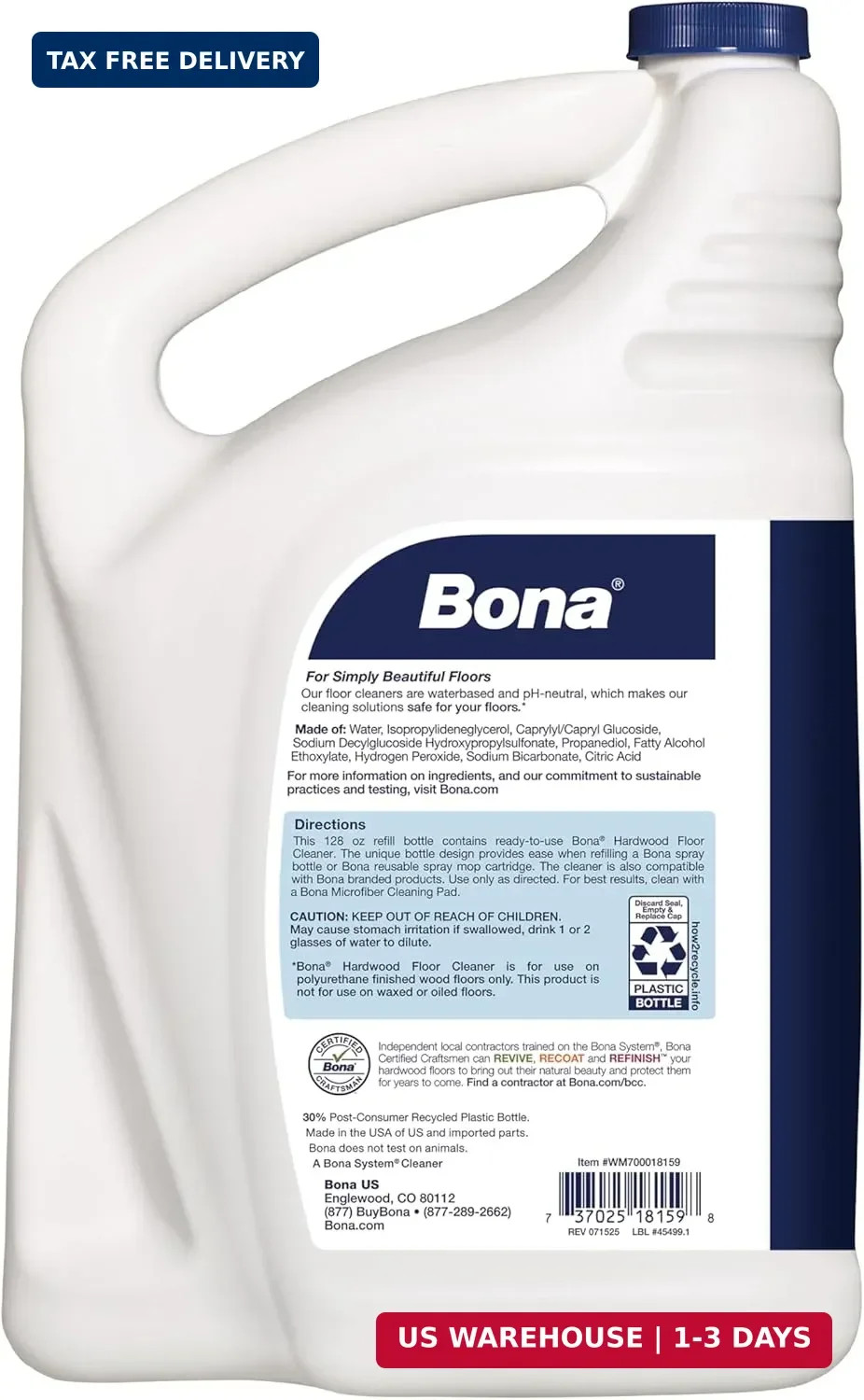 Hardwood Floor Cleaner Refill – 128 Fl Oz – Unscented – Refill for Spray Mops a