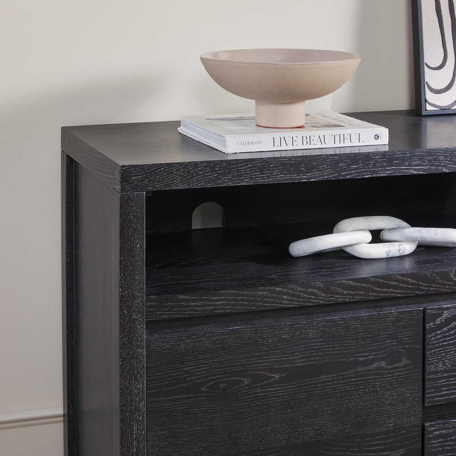 Rustic Solid Oak Wood Sideboard with Storage – 65″ Modern Farmhouse Design