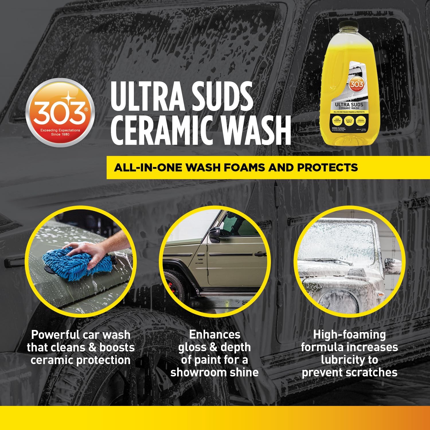 Ultra Suds Ceramic Car Wash Soap 48oz, High Gloss Foam Coating for Cars (30277)
